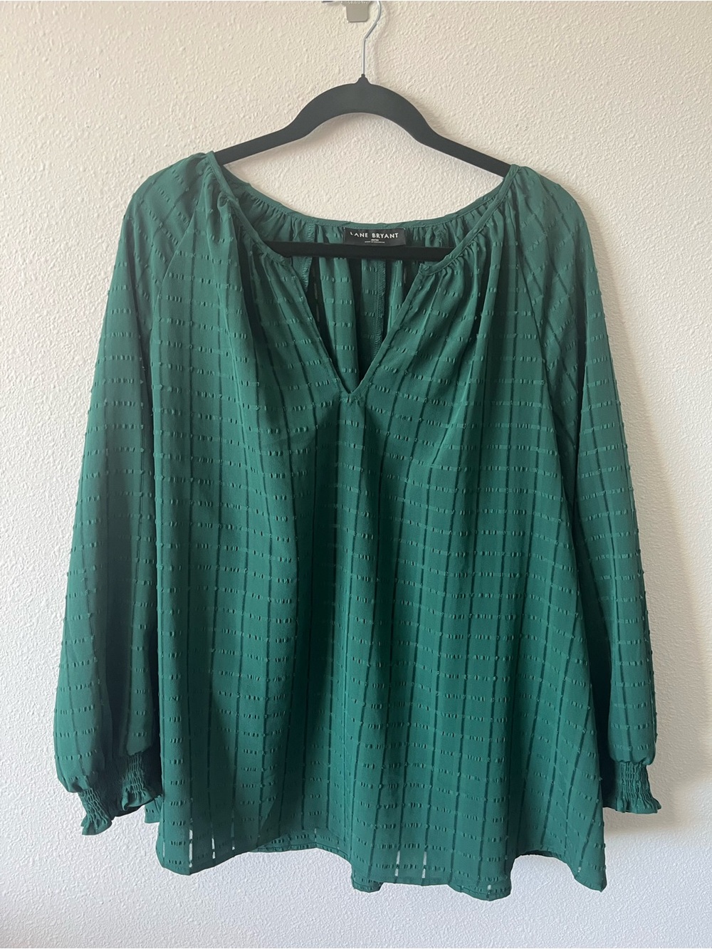 Lane Bryant Emerald Green Textured Peasant Top